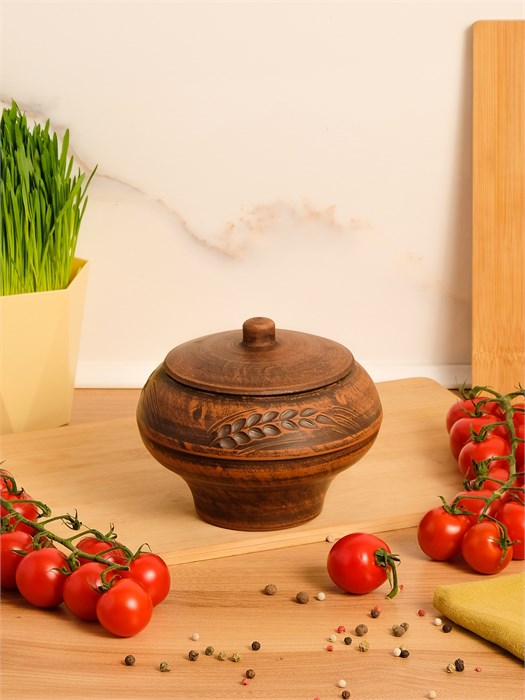 69-132 Чугунок/Горшок для жаркого №1 (Колос) 0,6 л. ; высота - 13см, ширина - 14см, длина - 14см .69-132