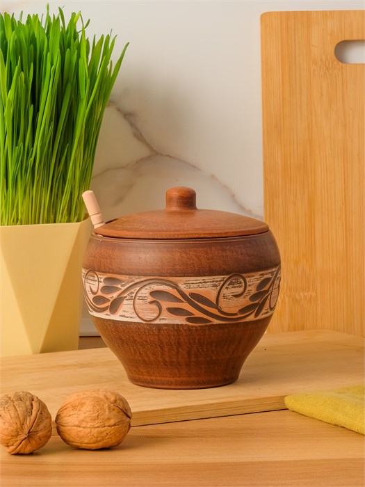 69-331М1 Емкость для меда №1 (Орнамент) 0,55 л. ; высота - 10см, ширина - 12см, длина - 12см (2) (2) (2) .69-331М