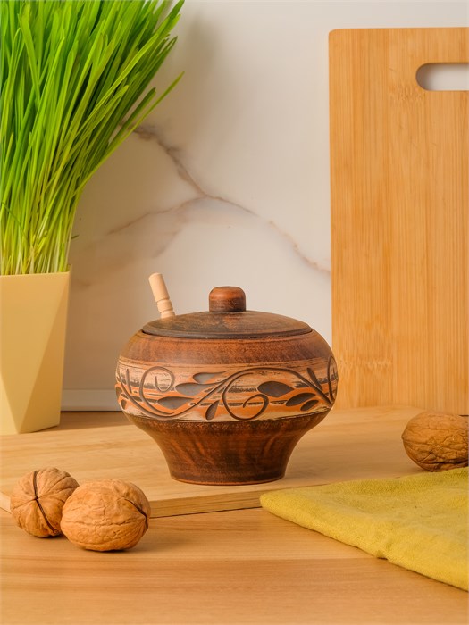 69-333М1  Емкость для Меда(Орнамент) 0,35 л. ; высота - 10см, ширина - 11см, длина - 11см (2) (2) (2) .69-333М