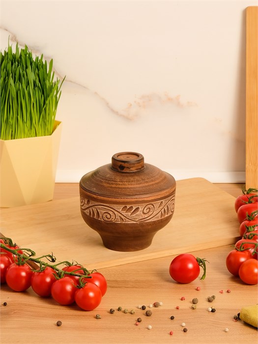 69-329/1 Горшок для запекания №2 (Орнамент) 0,4 л. ; высота - 10см, ширина - 11см, длина - 11см .69-329/1