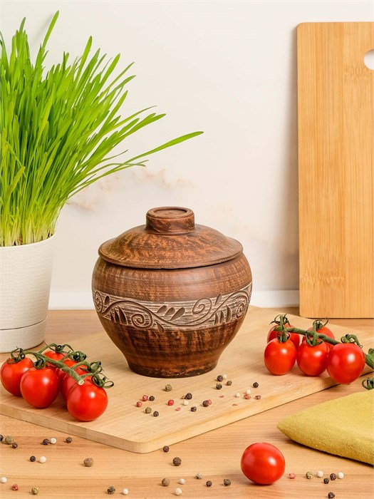 69-331/1 Горшок для жаркого №2 (Орнамент) 0,55 л. ; высота - 10см, ширина - 12см, длина - 12см .69-331/1