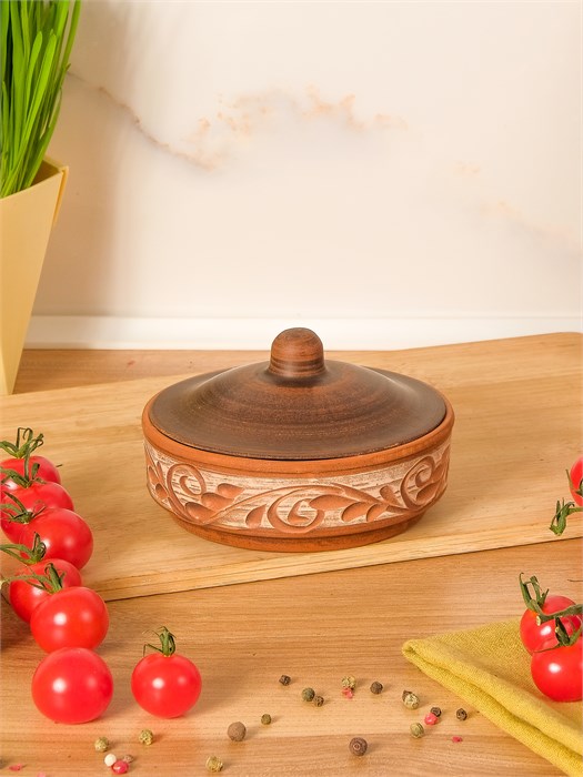 69-336 Блюдо для запекания/Кокотница с крышкой (Орнамент) 0,25 л. ; высота - 8см, ширина - 12см, длина - 12см .69-336