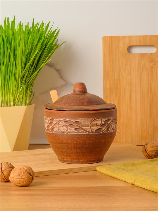 69-360М1 Емкость для меда (Орнамент) 0,85 л. ; высота - 14см, ширина - 13см, длина - 13см .69-360М