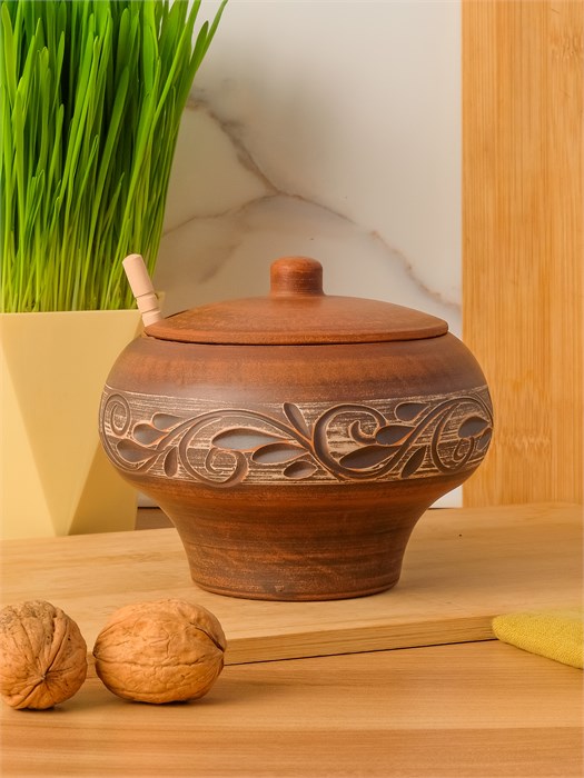 69-332М1 Емкость для меда №1 (Орнамент) 0,6 л. ; высота - 13см, ширина - 14см, длина - 14см (2) (2) (2) .69-332М