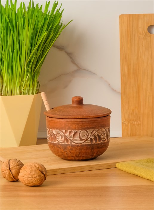 69-350М1 Емкость для меда  (Орнамент) 0,35 л. ; высота - 10см, ширина - 11см, длина - 11см (2) (2) .69-350М