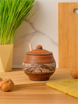 69-334М2 Емкость для меда (Орнамент) 0,3 л. ; высота - 11см, ширина - 10см, длина - 10см (2) (2) 69-334М