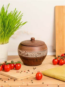 69-330 Горшок для жаркого №1 (Орнамент) 0,7 л. ; высота - 13см, ширина - 13см, длина - 13см (2) 69-330