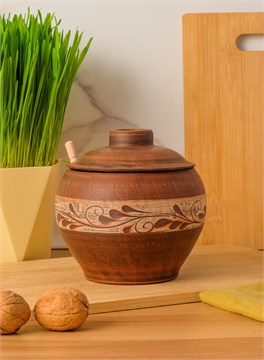 69-330/1М1 Емкость для меда №2 (Орнамент) 0,7 л. ; высота - 14см, ширина - 13см, длина - 13см (2) (2) (2) 69-330/1М