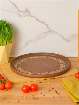 69-355.Ш Блюдо для пиццы (сервировочное)(Орнамент); высота - 2,5см, ширина - 28см, длина - 28см 69-355.Ш