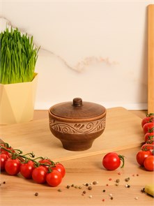 69-329 Горшок для запекания №1 (Орнамент) 0,4 л. ; высота - 10см, ширина - 11см, длина - 11см .69-329