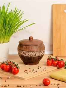 69-331 Горшок для жаркого №1 (Орнамент) 0,55 л. ; высота - 10см, ширина - 12см, длина - 12см .69-331