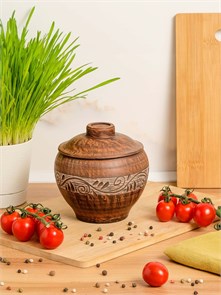 69-331/1 Горшок для жаркого №2 (Орнамент) 0,55 л. ; высота - 10см, ширина - 12см, длина - 12см .69-331/1