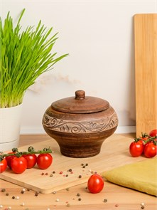 69-332 Чугунок/Горшок для жаркого №1 (Орнамент) 0,6 л. ; высота - 13см, ширина - 14см, длина - 14см .69-332