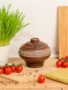 69-332/1 Чугунок/Горшок для жаркого №2 (Орнамент) 0,6 л. ; высота - 14см, ширина - 14см, длина - 14см .69-332/1