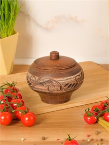 69-333 Чугунок/Горшок для жаркого(малый)/для специй (Орнамент) 0,35 л. ; высота - 10см, ширина - 11см, длина - 11см .69-333