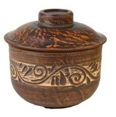 69-350/1 Горшочек для запекания №2 (Орнамент) 0,35 л. ; высота - 10см, ширина - 11см, длина - 11см .69-350/1