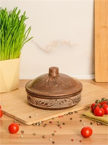 69-359  Жаровня с крышкой (Орнамент) 0,45 л. ; высота -9,5см, ширина - 15см, длина - 15см .69-359