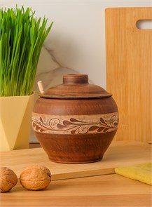 69-330/1М1 Емкость для меда №2 (Орнамент) 0,7 л. ; высота - 14см, ширина - 13см, длина - 13см (2) (2) (2) .69-330/1М