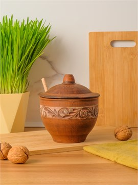 69-328М1 Емкость для меда (Орнамент) 0,6 л. ; высота - 13см, ширина - 12см, длина - 12см .69-328М